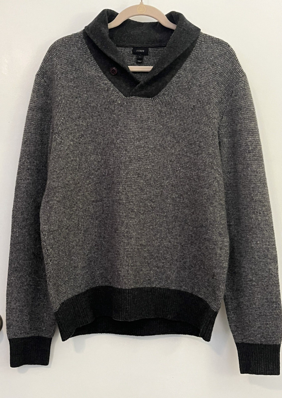 J.Crew Men’s Large Gray Wool Shawl Collar Knit Sweater